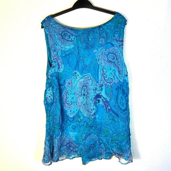 CAITE WOMAN Top Sleeveless Size 1X Blue Paisley Print Babydoll Fairy Whimsy NEW - Picture 2 of 11